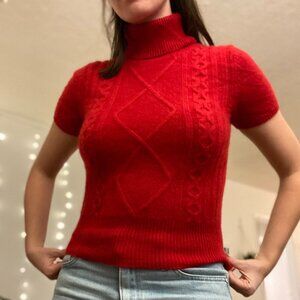 vintage cashmere red cable knit sweater top
